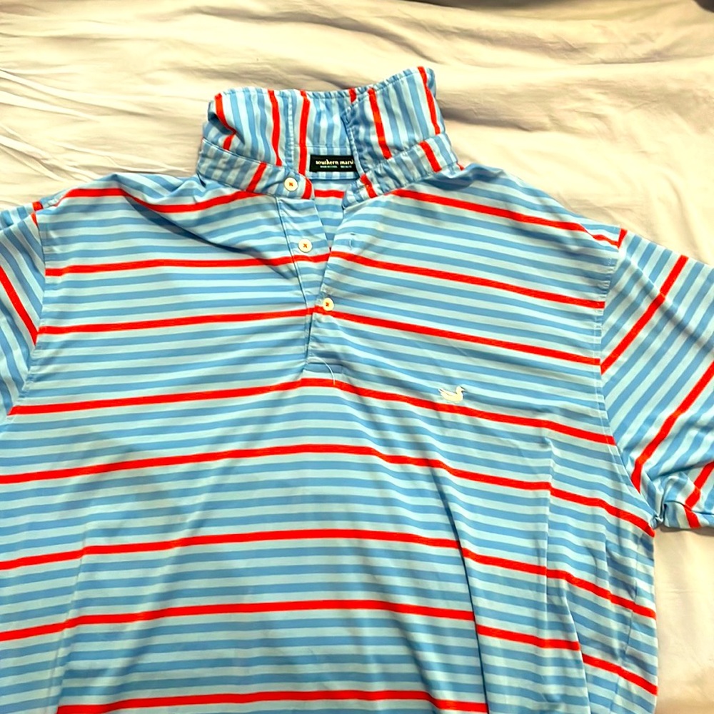Southern marsh polo -mens XL - blue and red stripes